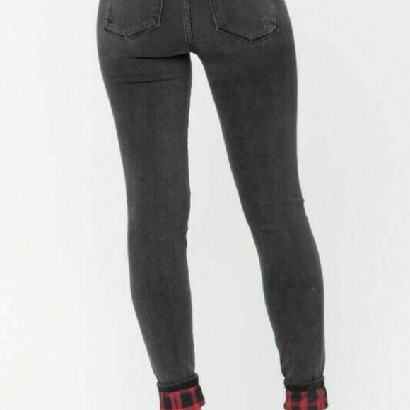 EUC Women's JUDY BLUE Rayann Buffalo Plaid Patch Jeans Faded Black | Size 14 W - Picture 3 of 13